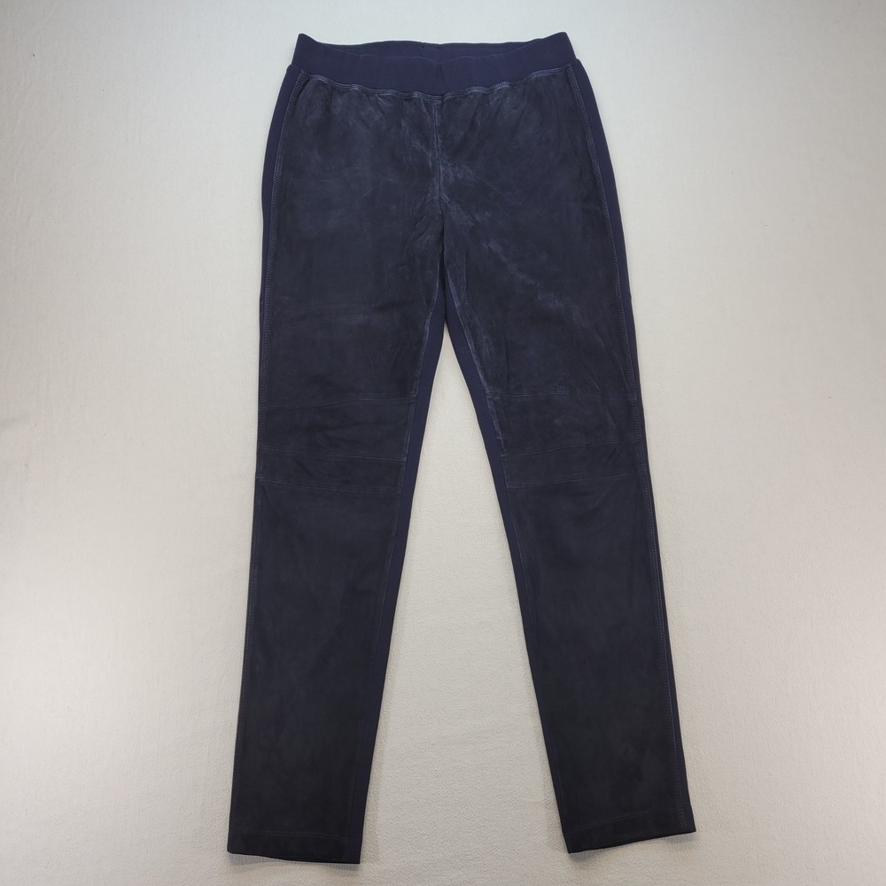 Lafayette 148 Leather Pants Womens Medium Blue Knit Tapered
